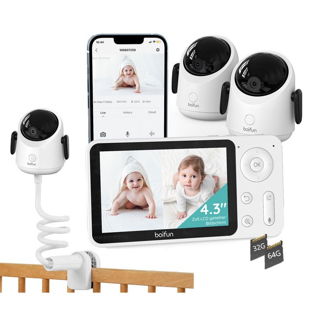 Boifun Babyphone WLAN Babyphone mit Kamera 4,3” 2MP Kamera App-Steuerung mi günstig online kaufen