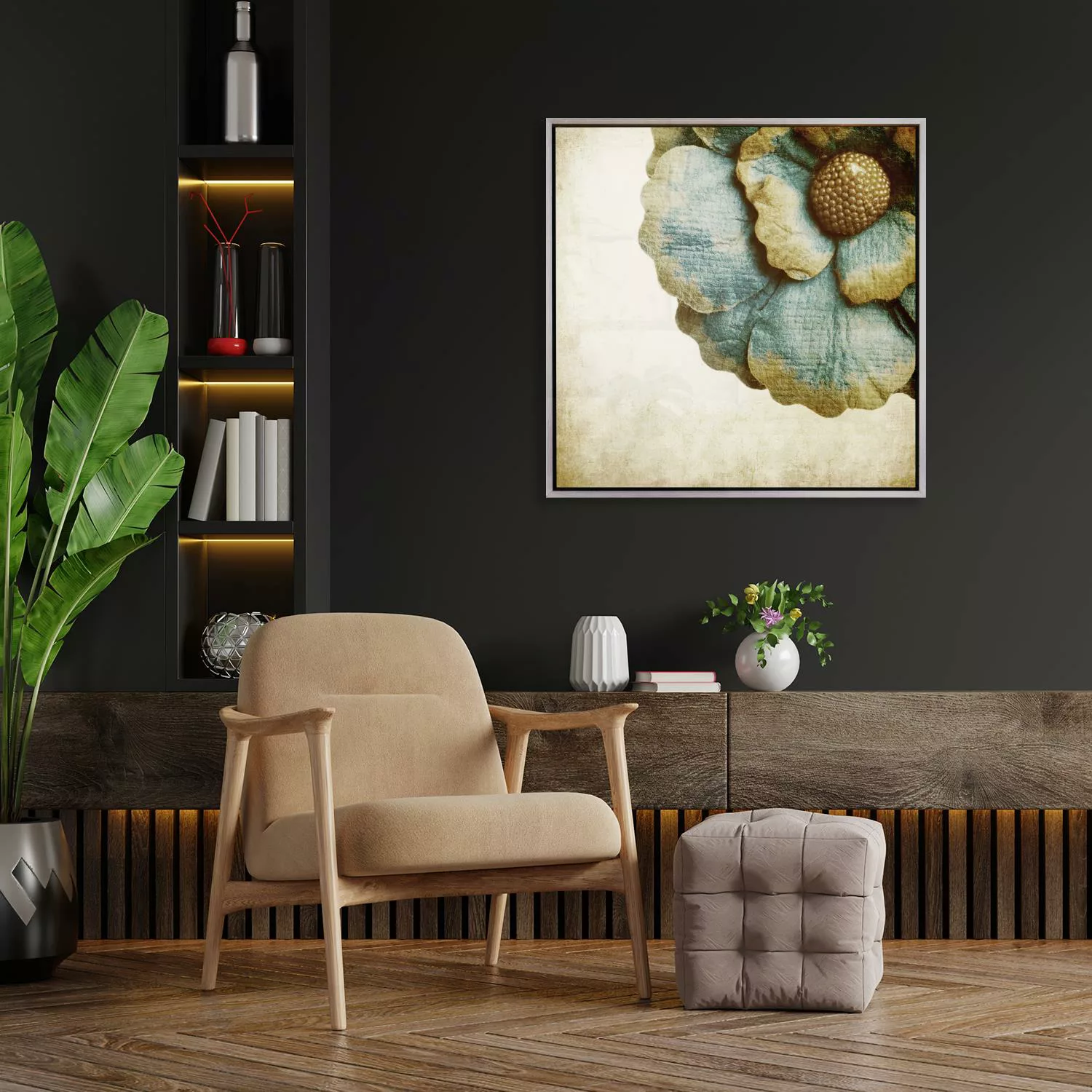 queence Leinwandbild "Golden Flower", Abstrakt-Pflanzen-Pflanzenbilder-Blum günstig online kaufen