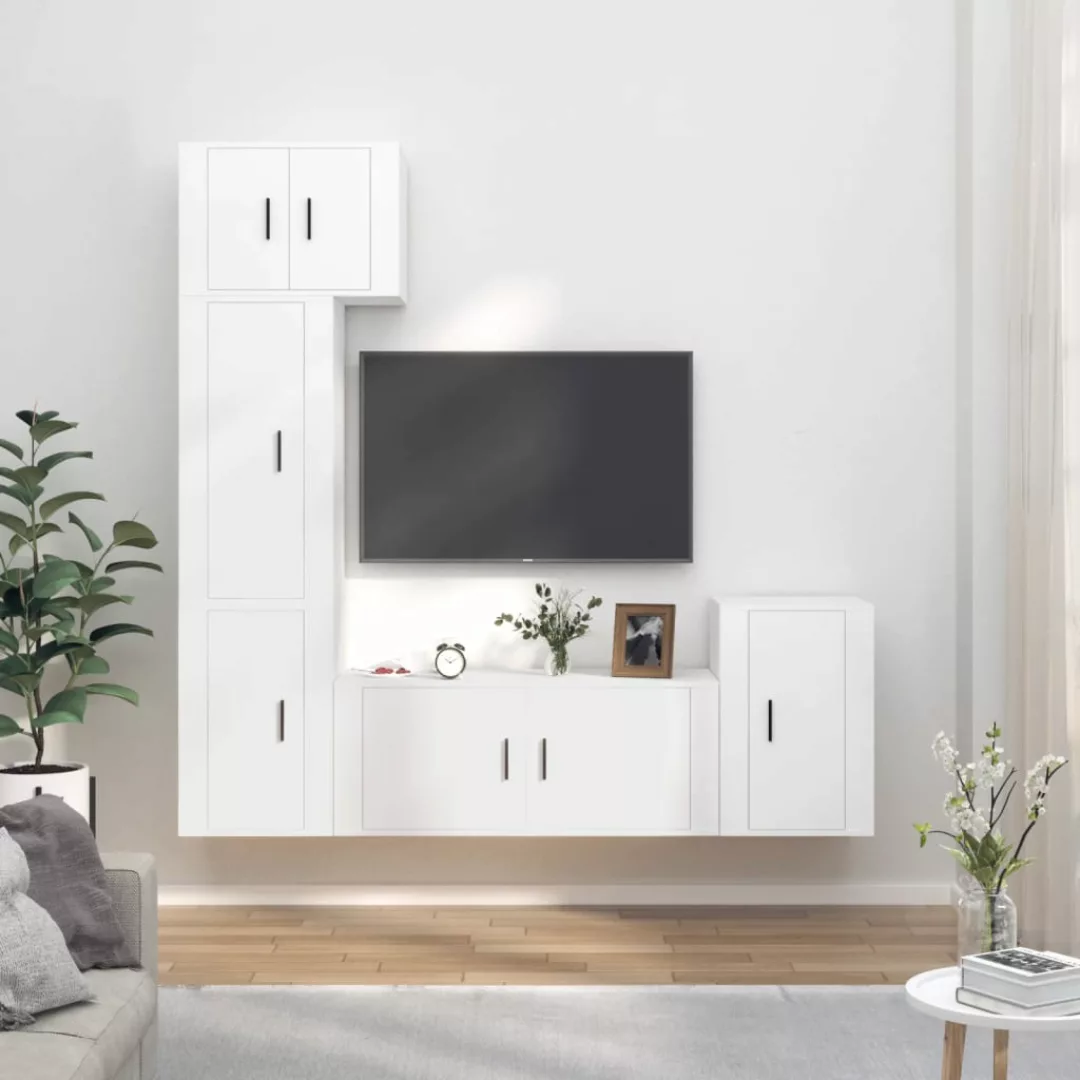 vidaXL TV-Schrank 5-tlg TV-Schrank-Set Weiß Holzwerkstoff TV-Lowboard Ferns günstig online kaufen