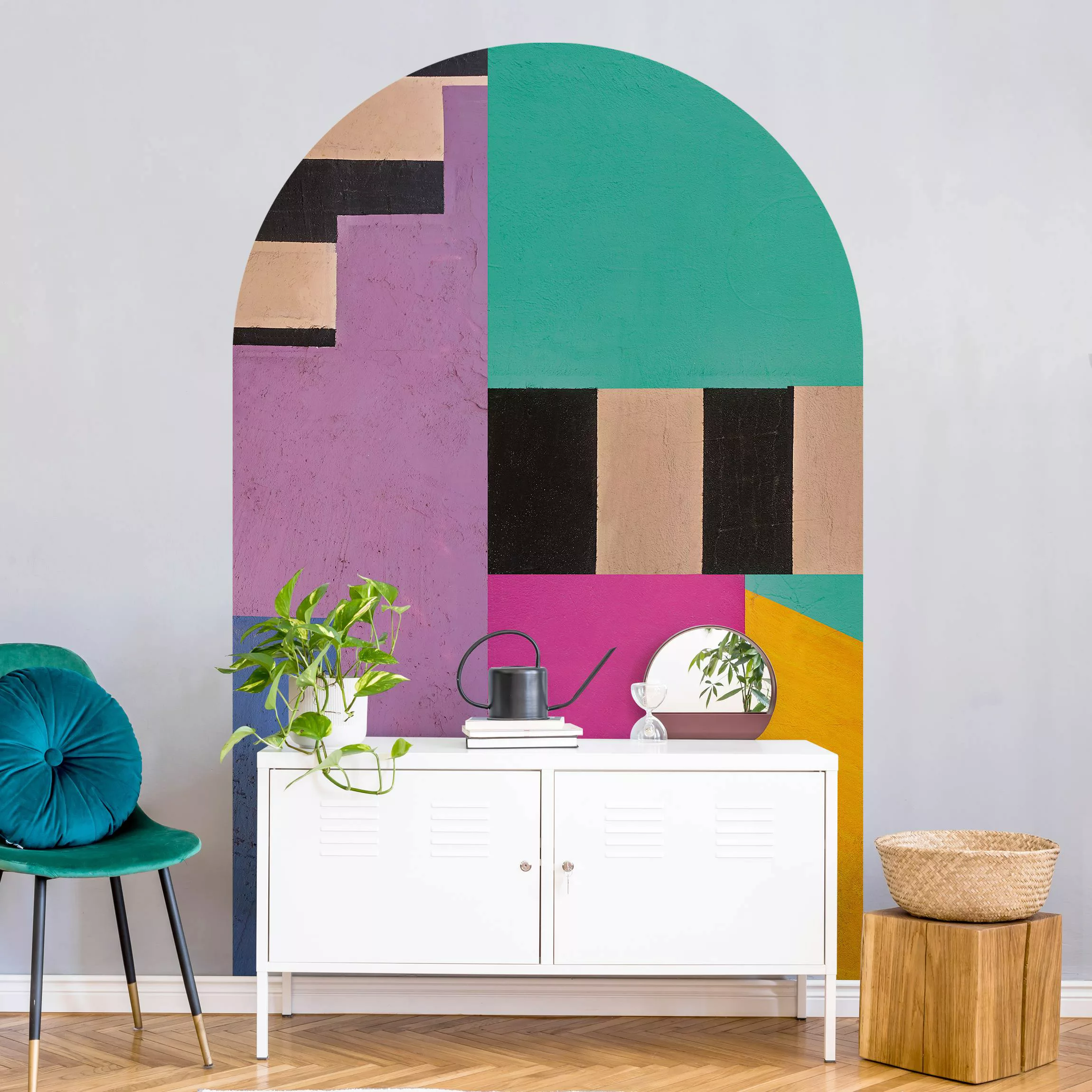 Rundbogen Tapete Big Bold Color Block Concrete günstig online kaufen