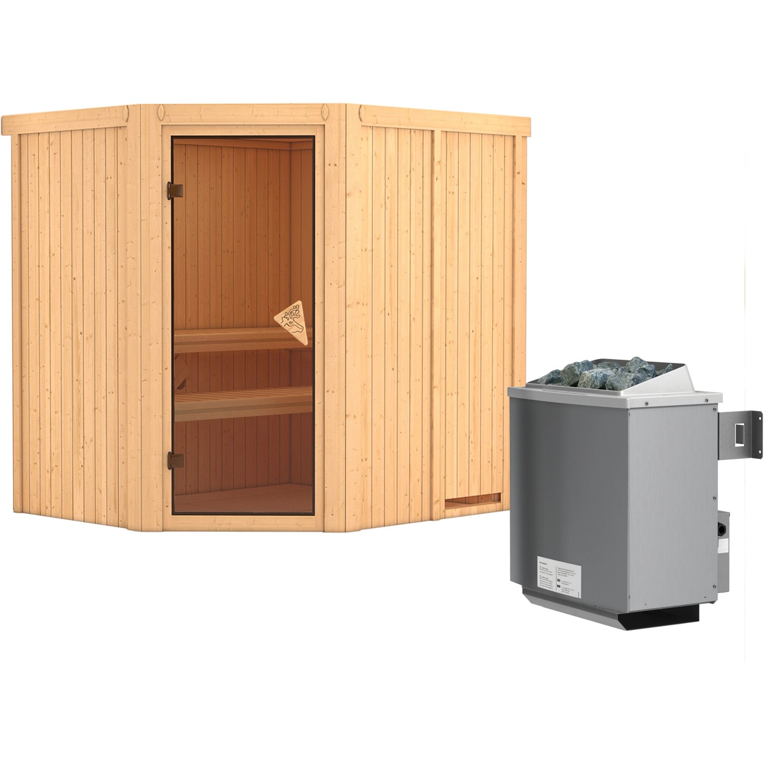 Karibu Sauna-Set Swenna inkl. Ofen 9 kW mit integr. Steuerung, Tür Bronze günstig online kaufen