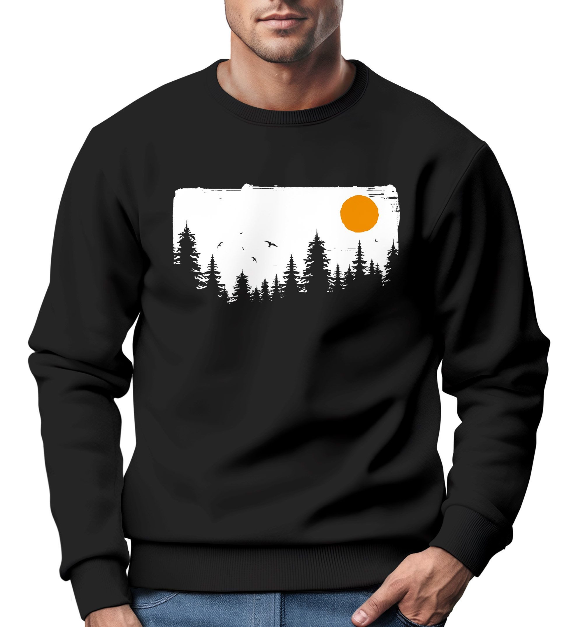 Neverless Sweatshirt Sweatshirt Herren Wald Bäume günstig online kaufen