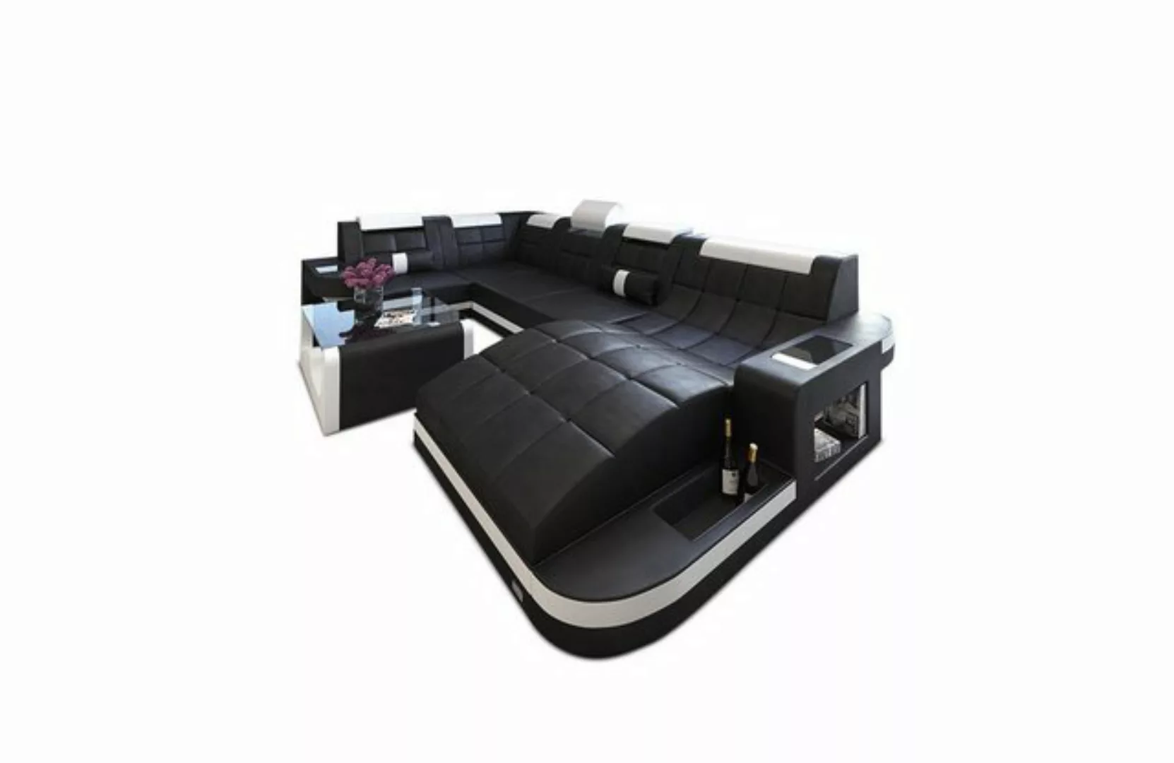 Sofa Dreams Wohnlandschaft Leder Ledercouch Sofa Wave U Form Ledersofa, Cou günstig online kaufen