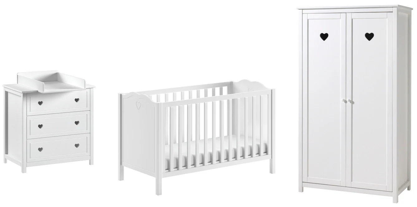 Vipack Babyzimmer-Komplettset "Amori 4-tlg. mit Herz-Ornamenten, MDF/Massiv günstig online kaufen