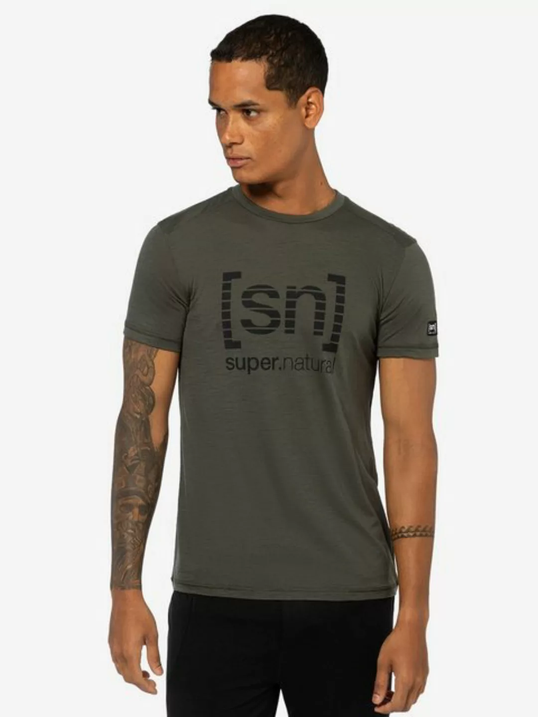 SUPER.NATURAL T-Shirt für Herren, Merino GRID LOGO gestreift, atmungsaktiv günstig online kaufen