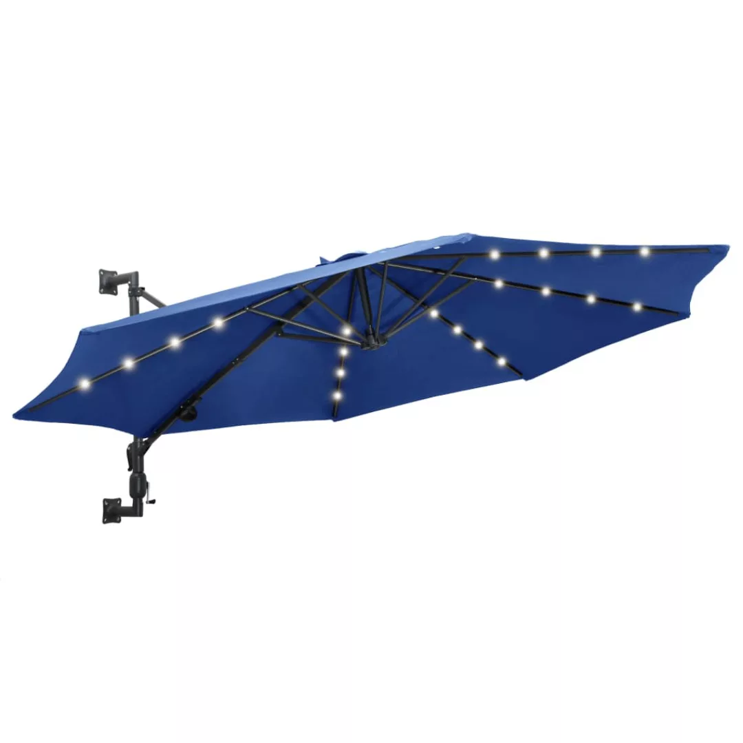 Sonnenschirm Wandmontage Mit Leds Metallmast 300 Cm Blau günstig online kaufen