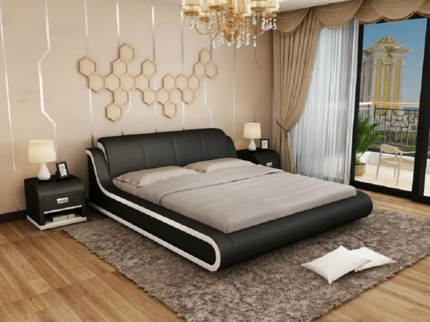 JVmoebel Bett Lederbett Design Doppelbett Betten Bett Leder Polster Schlafz günstig online kaufen