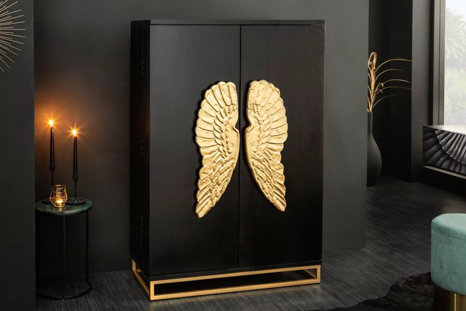 riess-ambiente Barschrank ANGEL 140cm schwarz / gold (1-St) Massivholz · Me günstig online kaufen