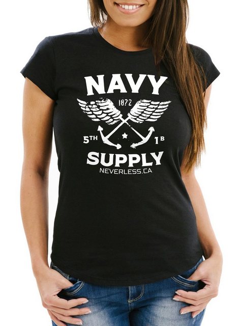 Neverless Print-Shirt Cooles Damen T-Shirt Nautical Maritim Anker Flügeln N günstig online kaufen