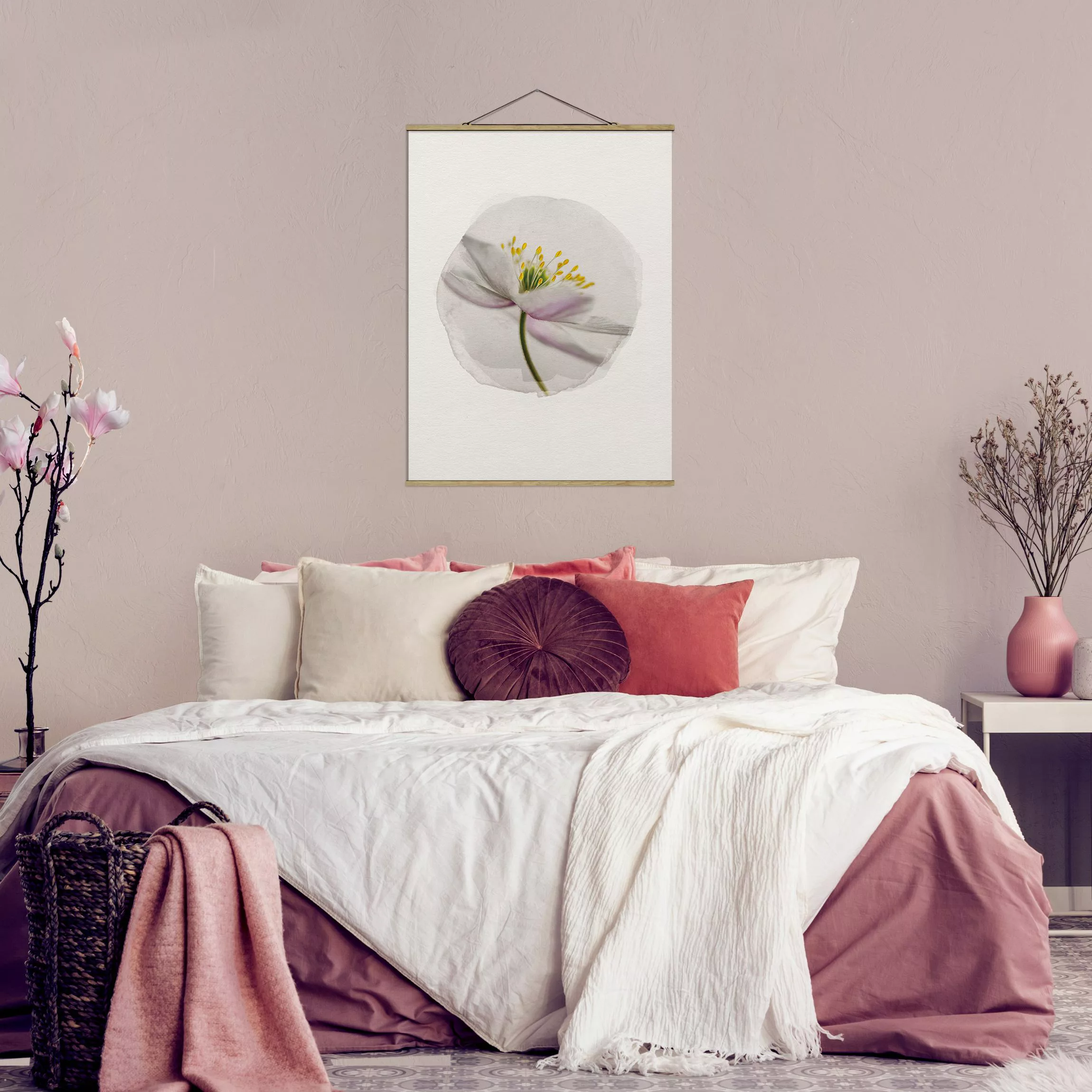 Stoffbild Blumen mit Posterleisten - Hochformat Wasserfarben - Nemorosa günstig online kaufen