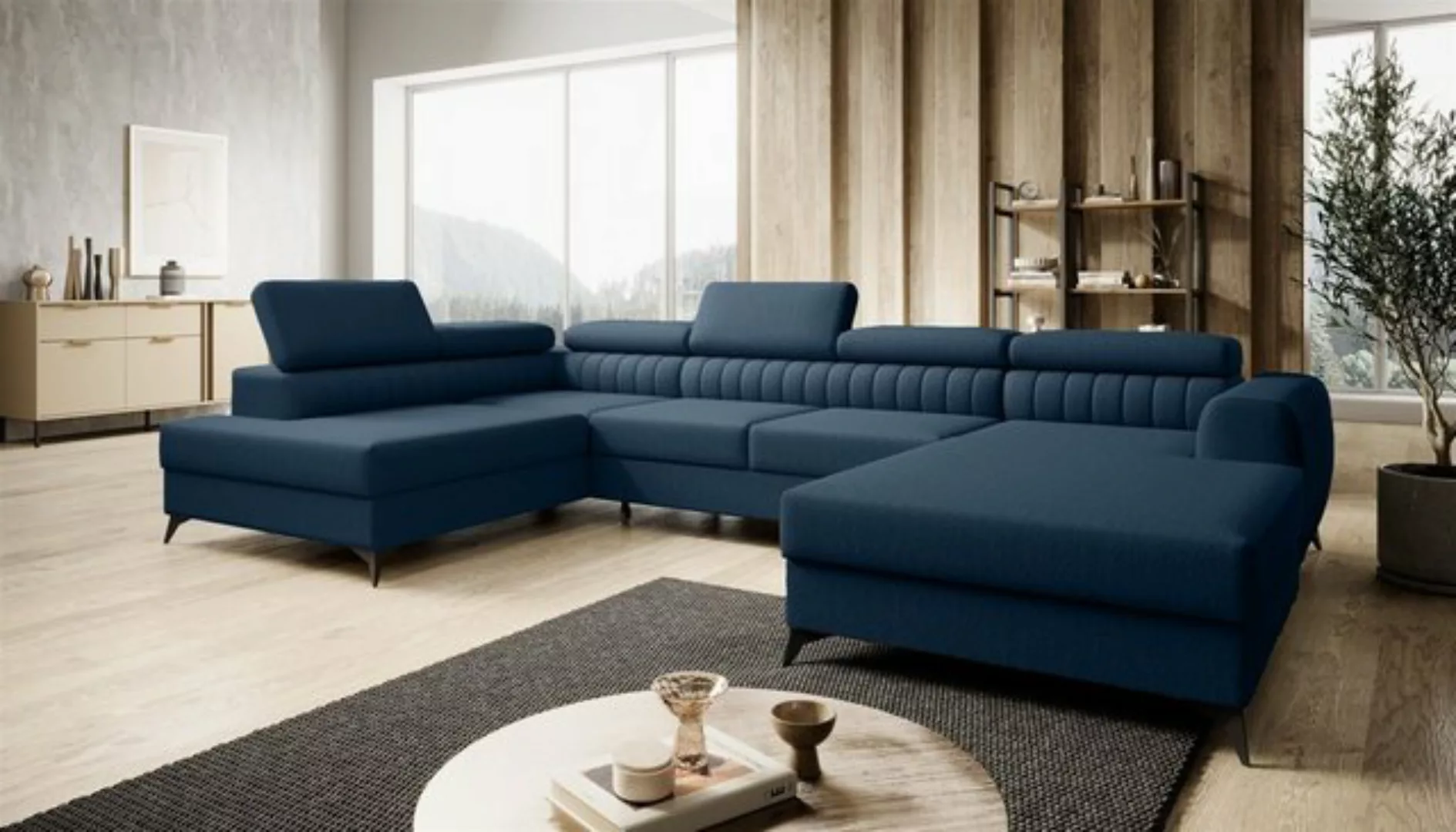 Fun Möbel Wohnlandschaft U-Form Schlafsofa FARGO Stoff Vogue Ottomane Recht günstig online kaufen