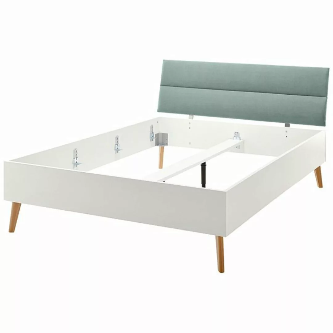 Lomadox Bett MAINZ-61, grün mit Füßen aus Natureiche Massivholz 145x44x210 günstig online kaufen