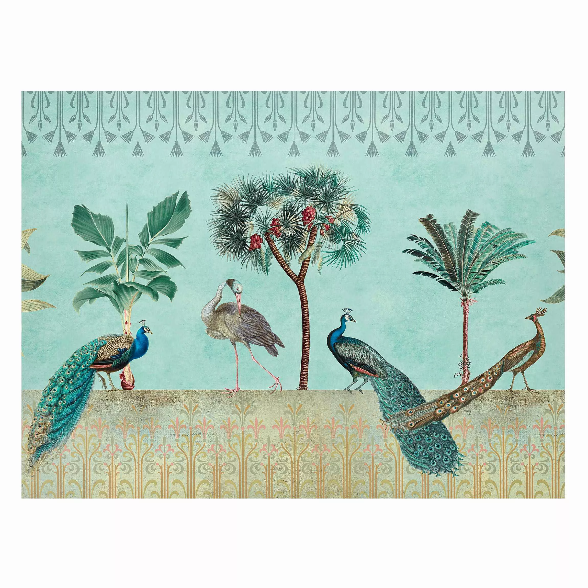 Magnettafel Tiere Vintage Collage - Tropische Vögel mit Palmen günstig online kaufen