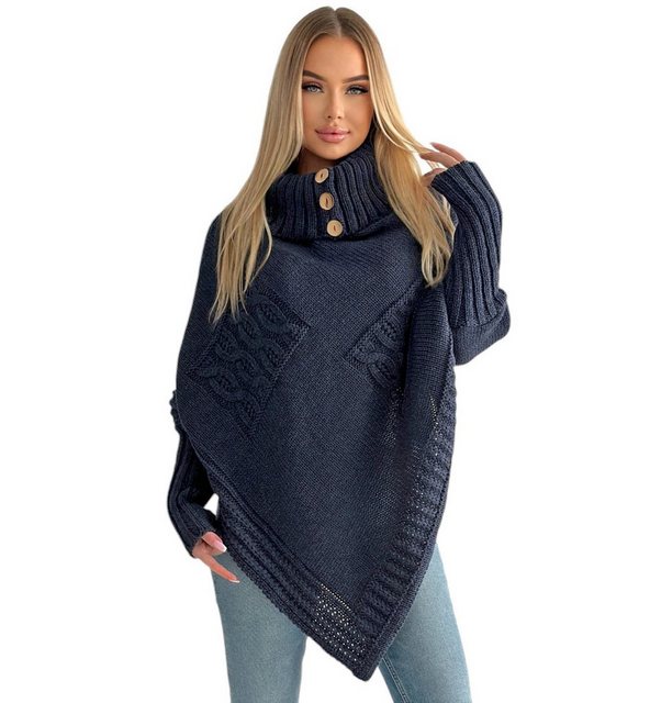 Mississhop Strickponcho Poncho Strick Sweatshirt Pullover Umhang Überwurf M günstig online kaufen