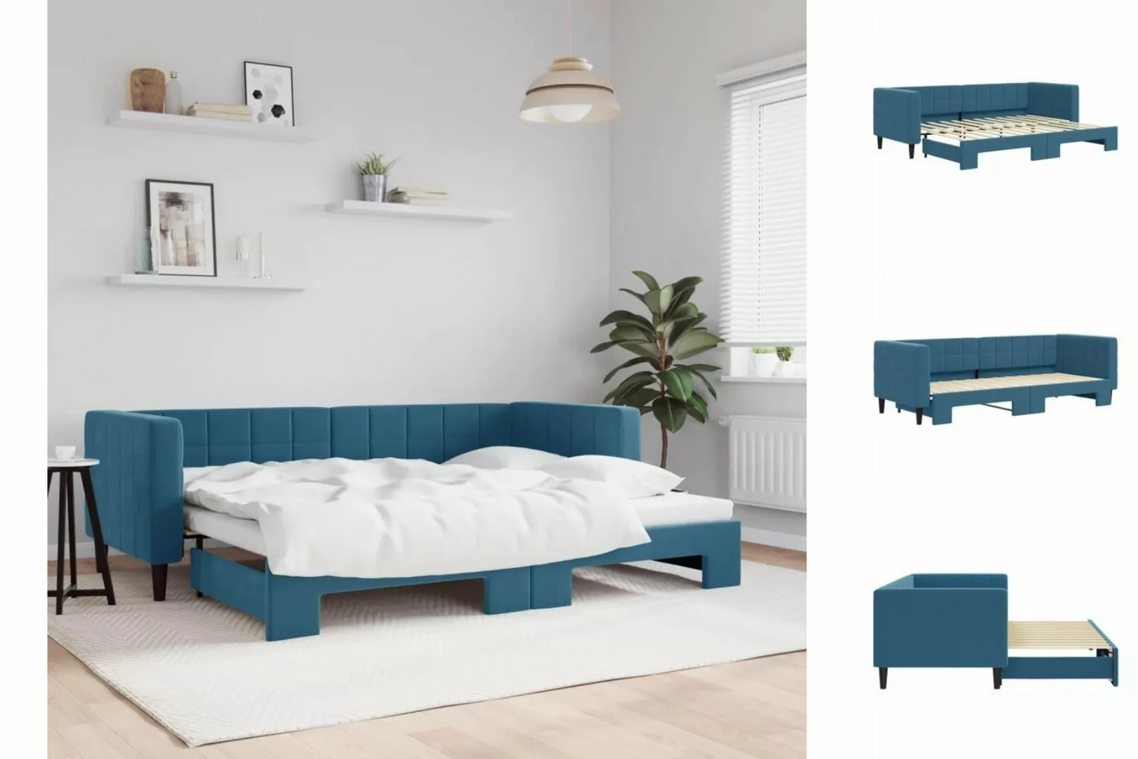 vidaXL Gästebett Gästebett Tagesbett Ausziehbar Blau 80x200 cm Samt Bett Be günstig online kaufen