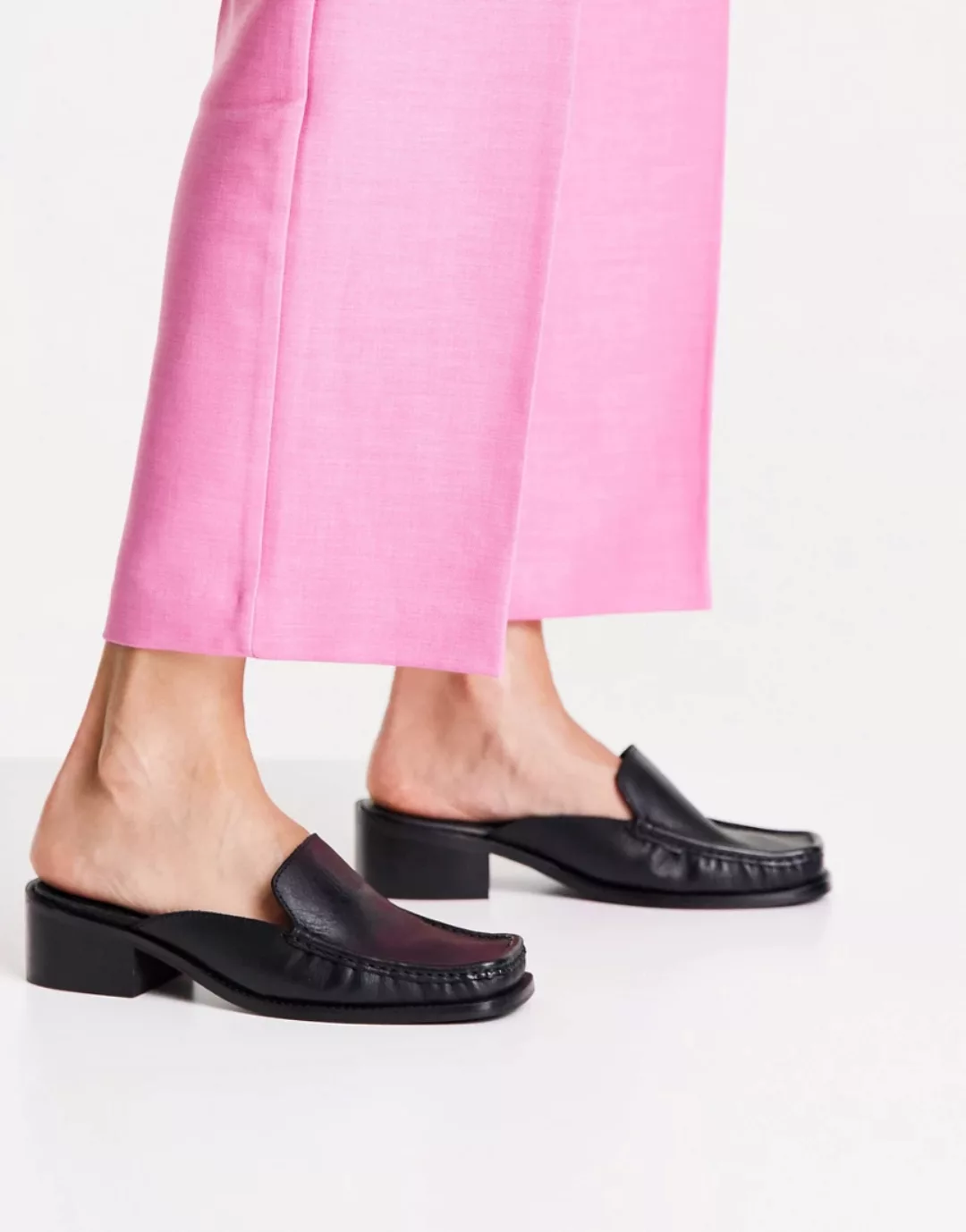 ASOS DESIGN – Melisa – Pantoletten-Loafer aus Leder in Schwarz mit eckiger günstig online kaufen