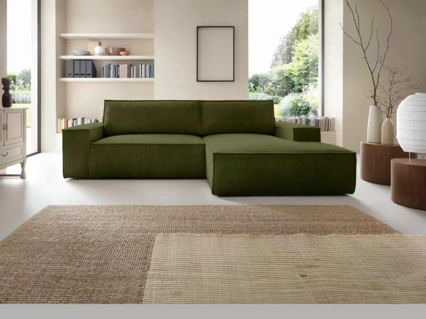 Ecksofa mit Schlaffunktion - Ecke rechts - Cord - Khaki - AMELIA günstig online kaufen