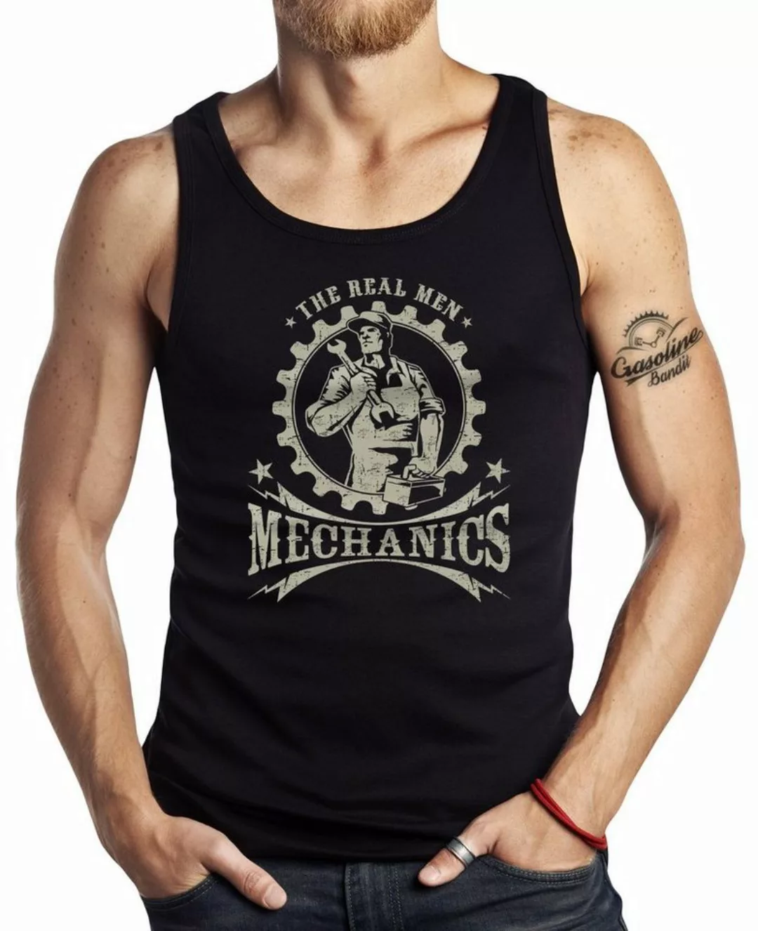 GASOLINE BANDIT® Tanktop für Hot Rod Biker, Racer, Motorrad Fans: Real Men günstig online kaufen