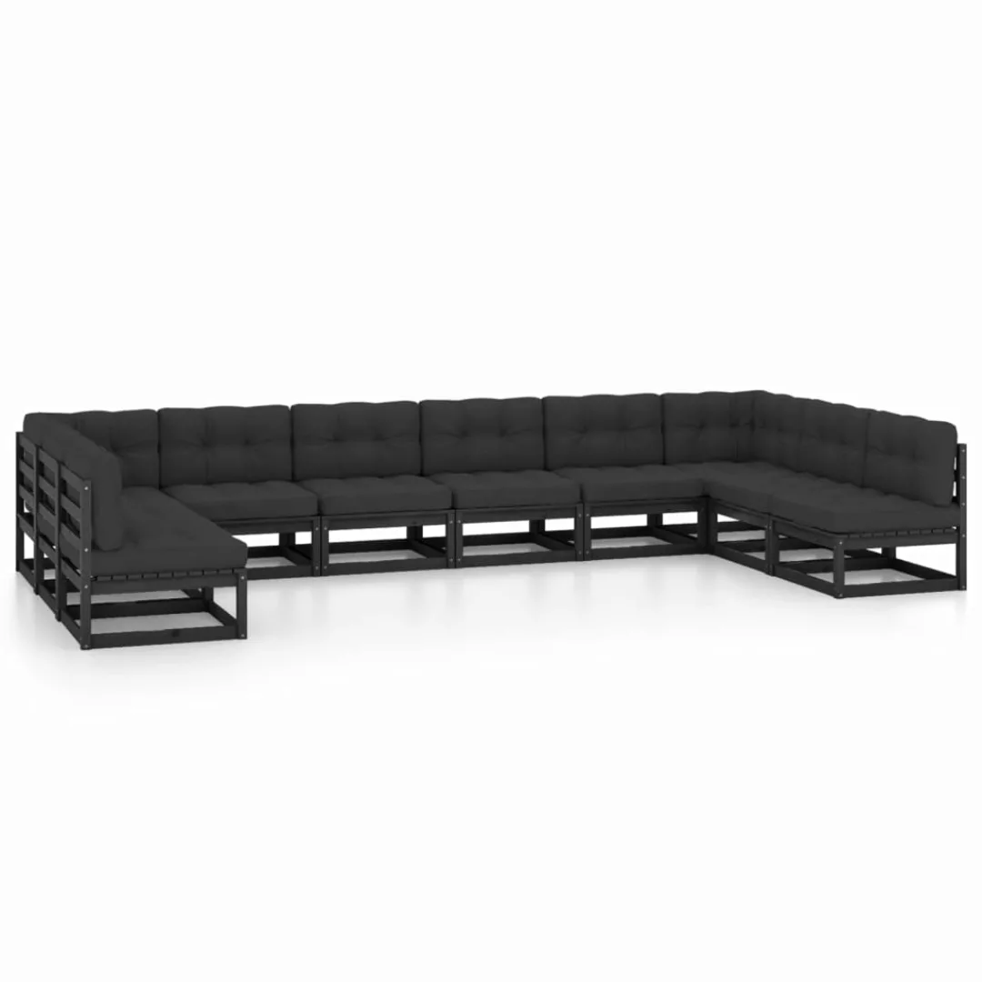 10-tlg. Garten-lounge-set Mit Kissen Schwarz Massivholz Kiefer günstig online kaufen