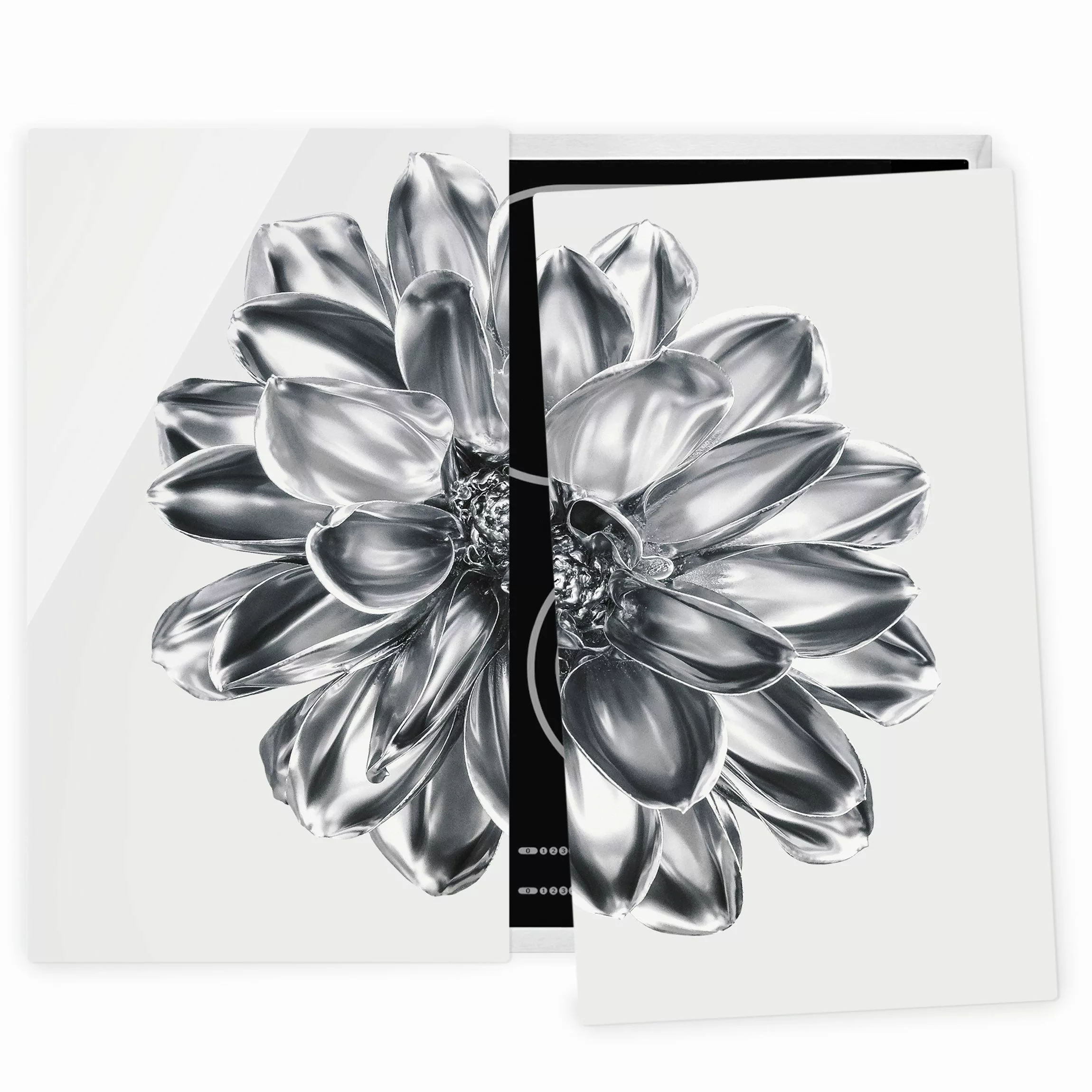 Herdabdeckplatte Blumen Dahlie Blume Silber Metallic günstig online kaufen