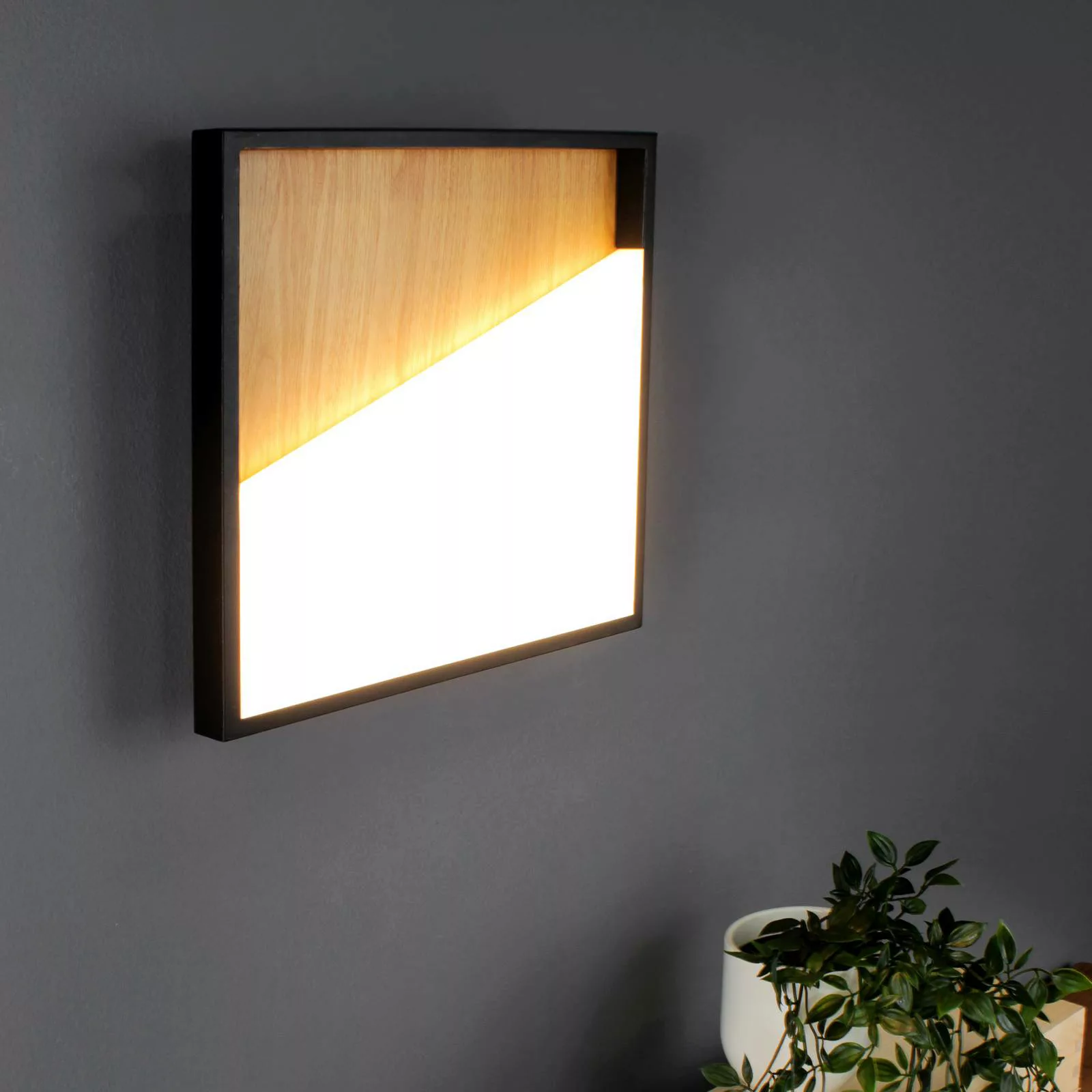 LED-Wandleuchte Vista, holz hell/schwarz, 40 x 40 cm günstig online kaufen
