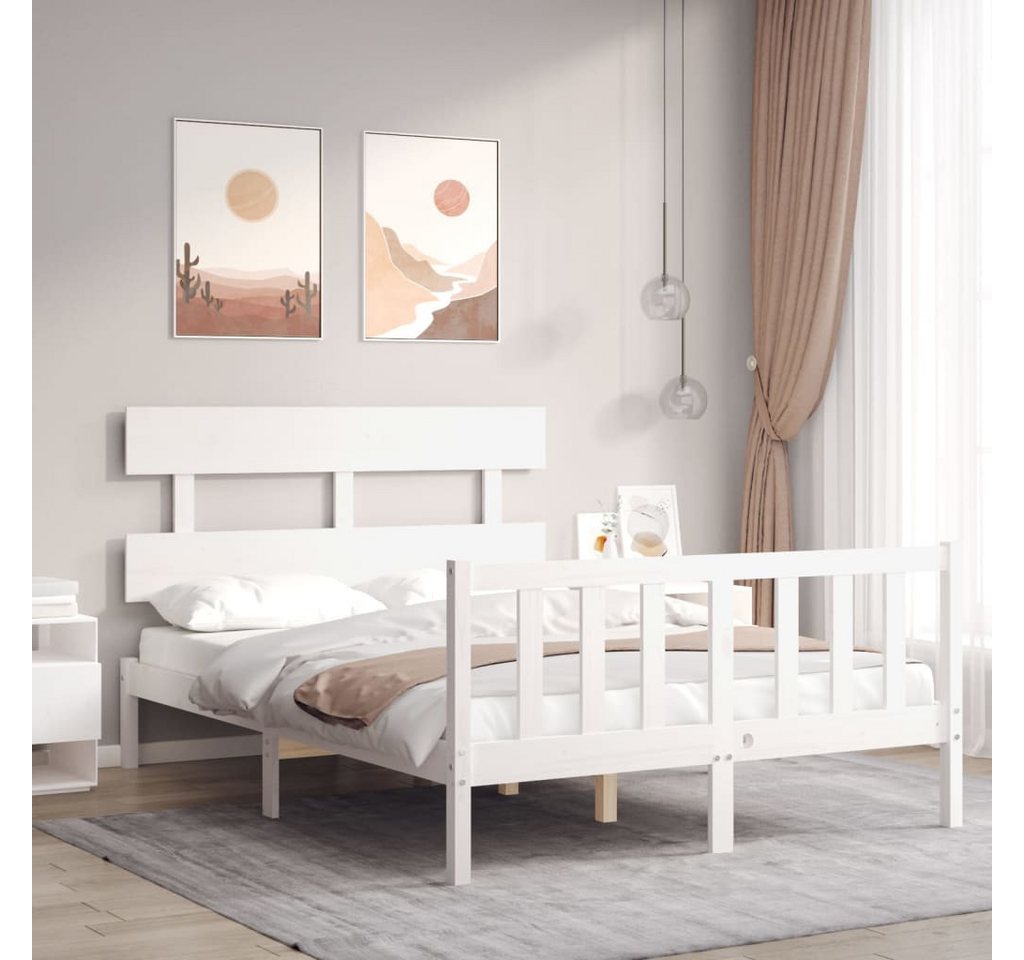 vidaXL Bettgestell Massivholzbett mit Kopfteil Weiß 140x200 cm Bett Bettges günstig online kaufen