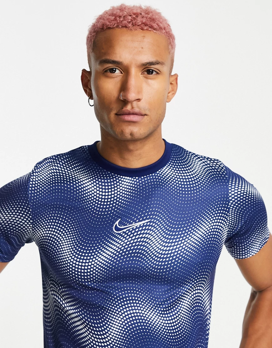 Nike Football – Dri-FIT Academy – Blau bedrucktes T-Shirt günstig online kaufen