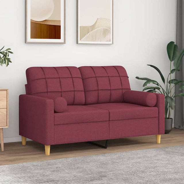 vidaXL Sofa 2-Sitzer-Sofa mit Zierkissen Weinrot 120 cm Stoff günstig online kaufen