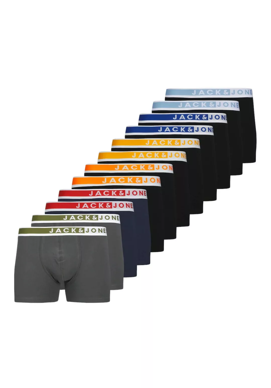 Jack & Jones 12-er Set Trunks Schwarz, Grau & Blau mit verschiedenfarbigem günstig online kaufen