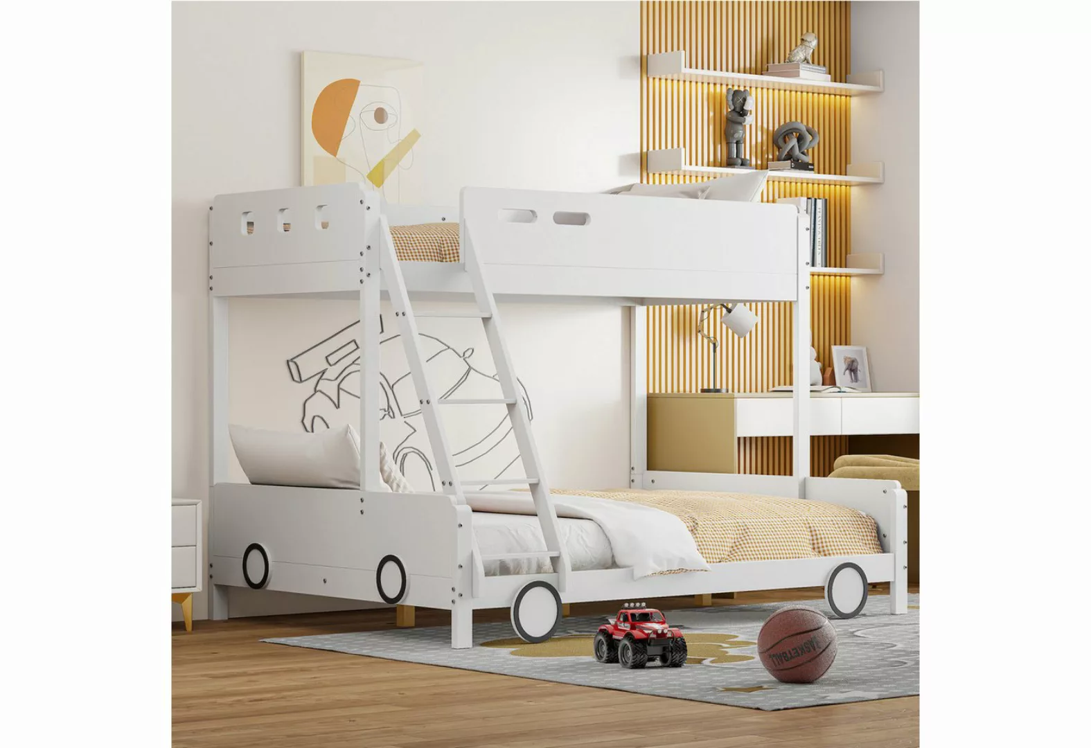 FUROKOY Etagenbett Autofrontbett Kinderbett oberes Bett 90*200cm,unteres Be günstig online kaufen