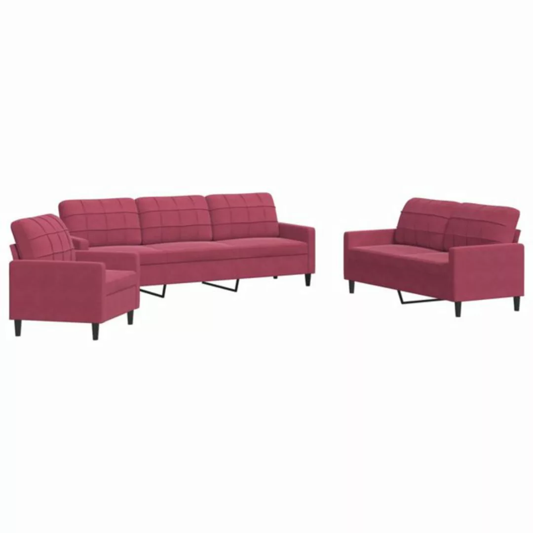 vidaXL Sofa 3-tlg. Sofagarnitur mit Kissen Weinrot Samt günstig online kaufen