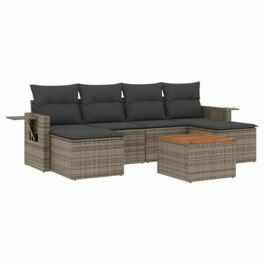 vidaXL Loungesofa 7-tlg. Garten-Sofagarnitur mit Kissen Grau Poly Rattan, 1 günstig online kaufen