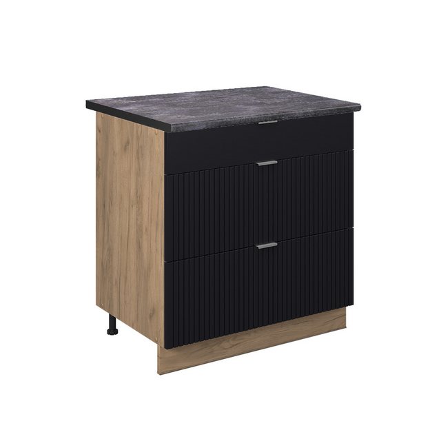 Vicco Unterschrank Fame-Line, Schwarz gestreift/Goldkraft Eiche, 80 cm mit günstig online kaufen