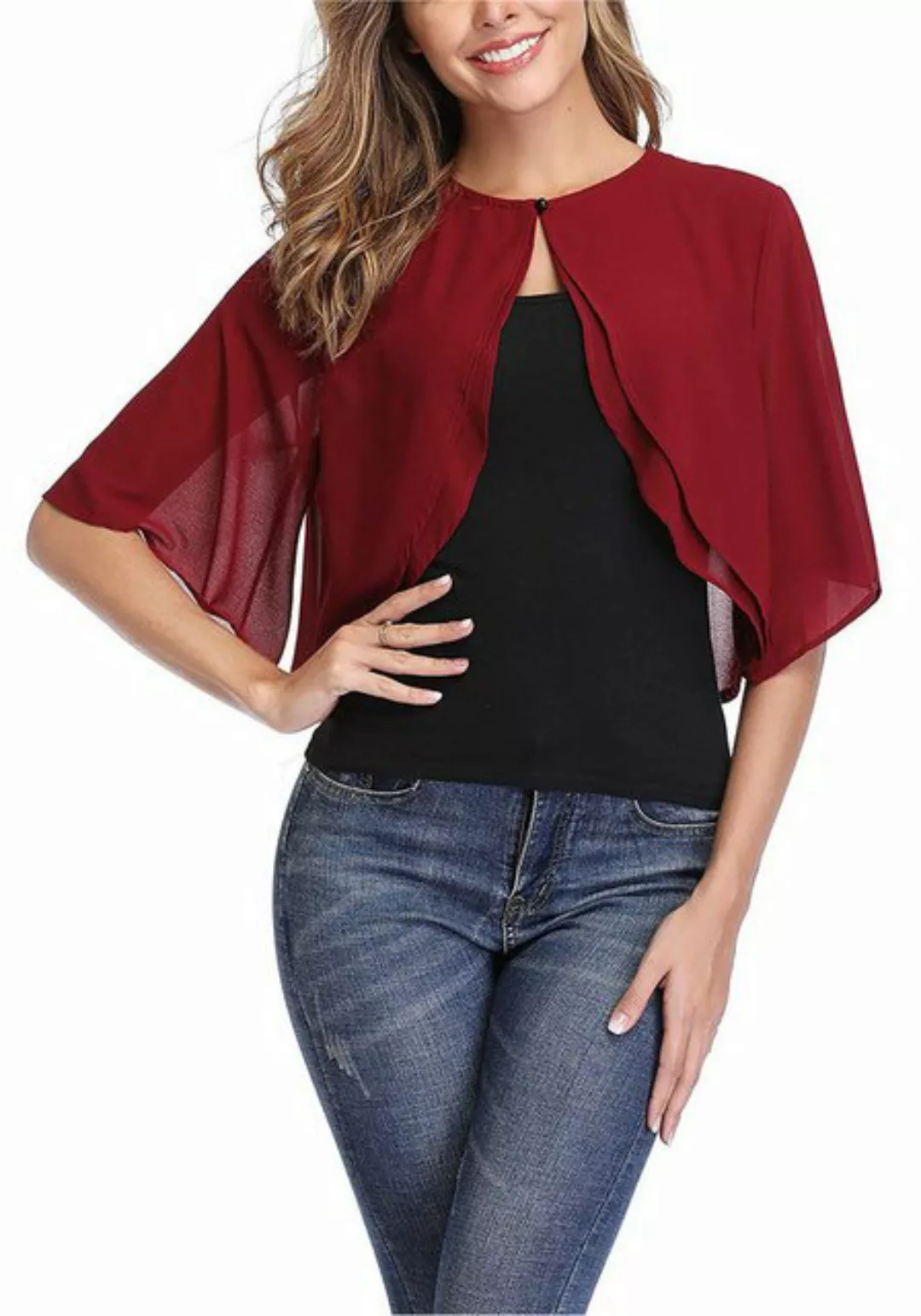 Zoclack Bolero Chiffon Halbarm Front öffnen Strickjacke im Vokuhila Style günstig online kaufen