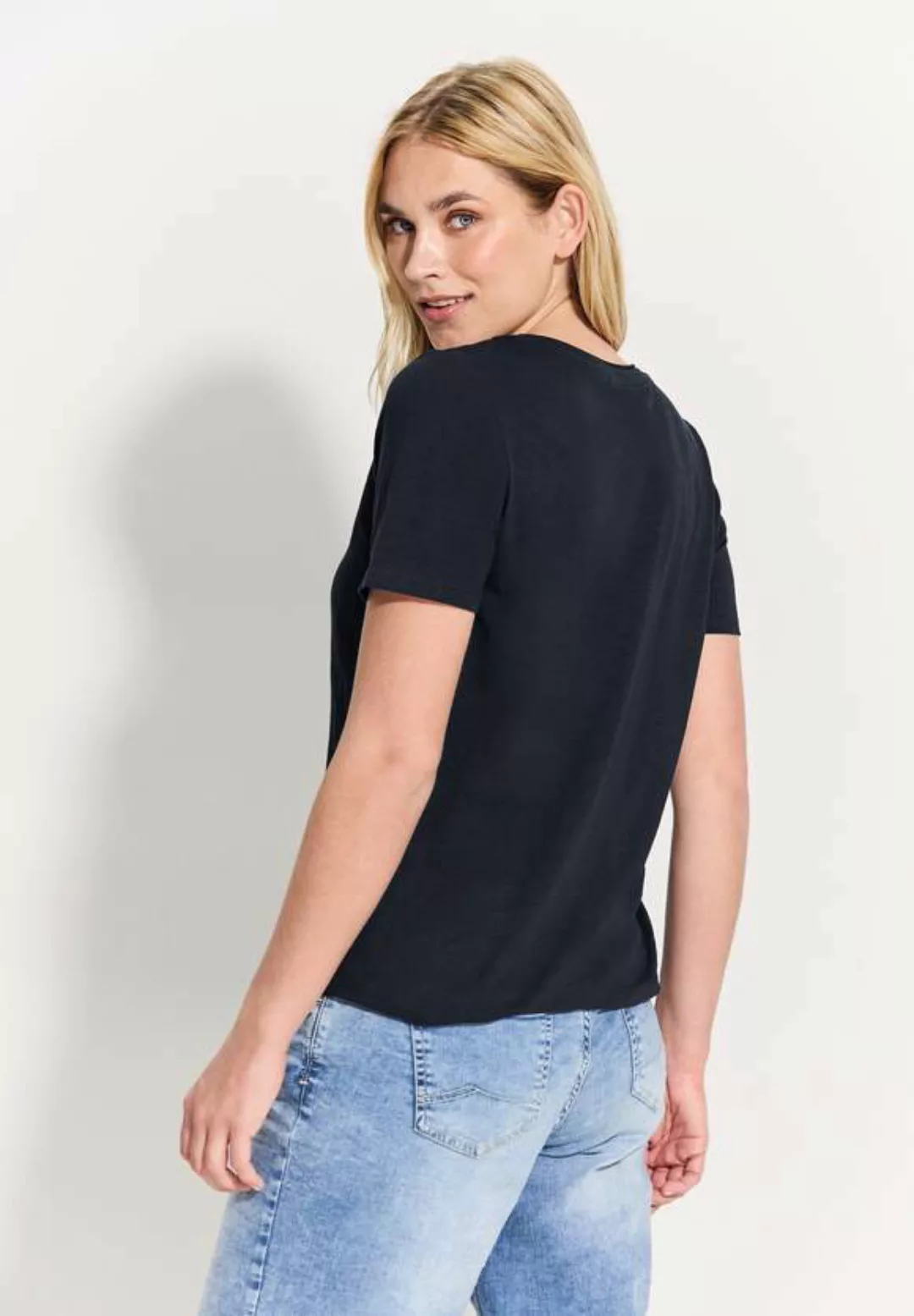 Cecil T-Shirt mit geschlitztem Rundhalsausschnitt günstig online kaufen