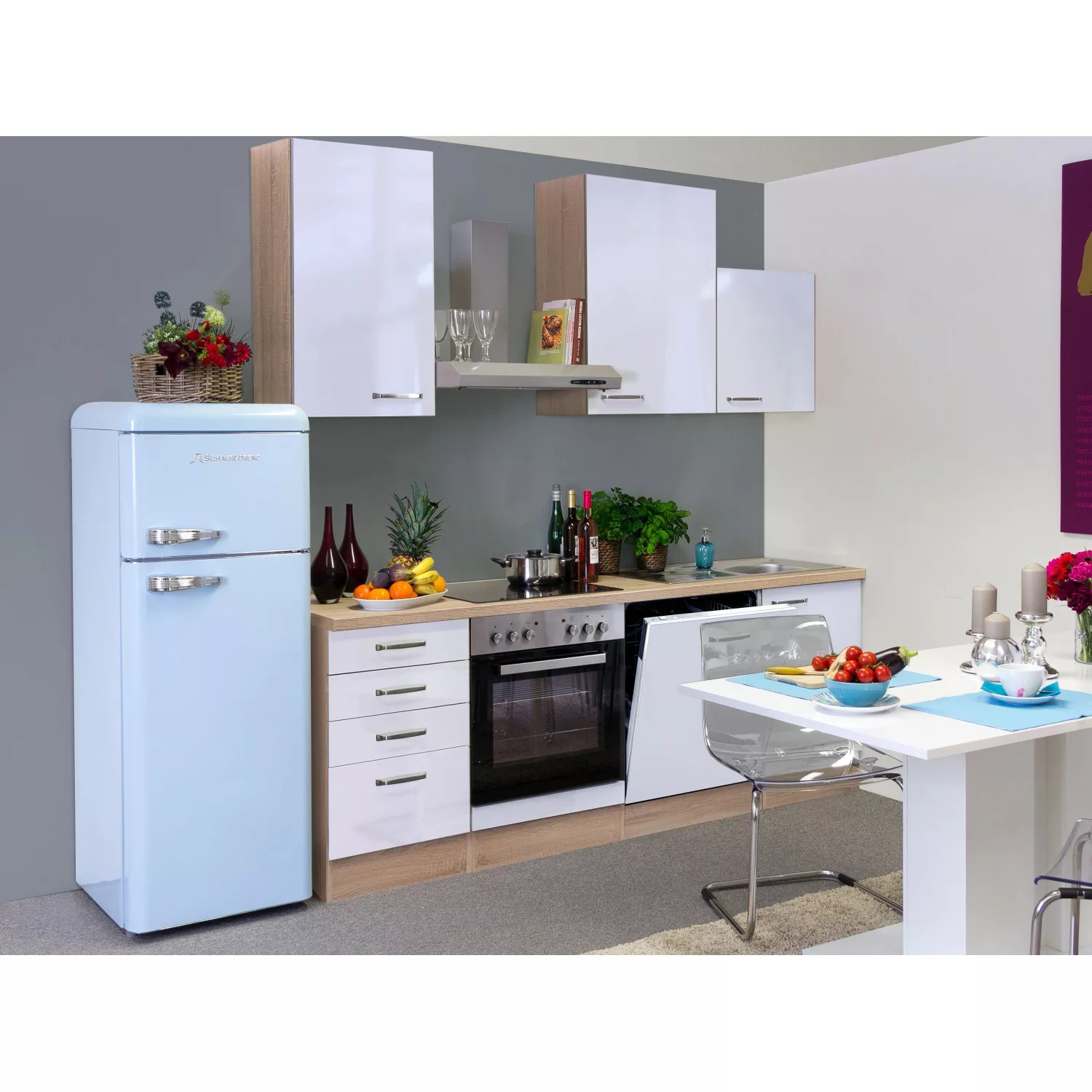 Flex-Well Exclusiv Küchenzeile/Küchenblock Valero 220 cm Hochglanz Weiß-Son günstig online kaufen