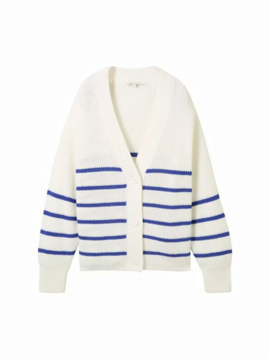 TOM TAILOR Denim Strickjacke v-neck cardigan, placed blue white stripe günstig online kaufen