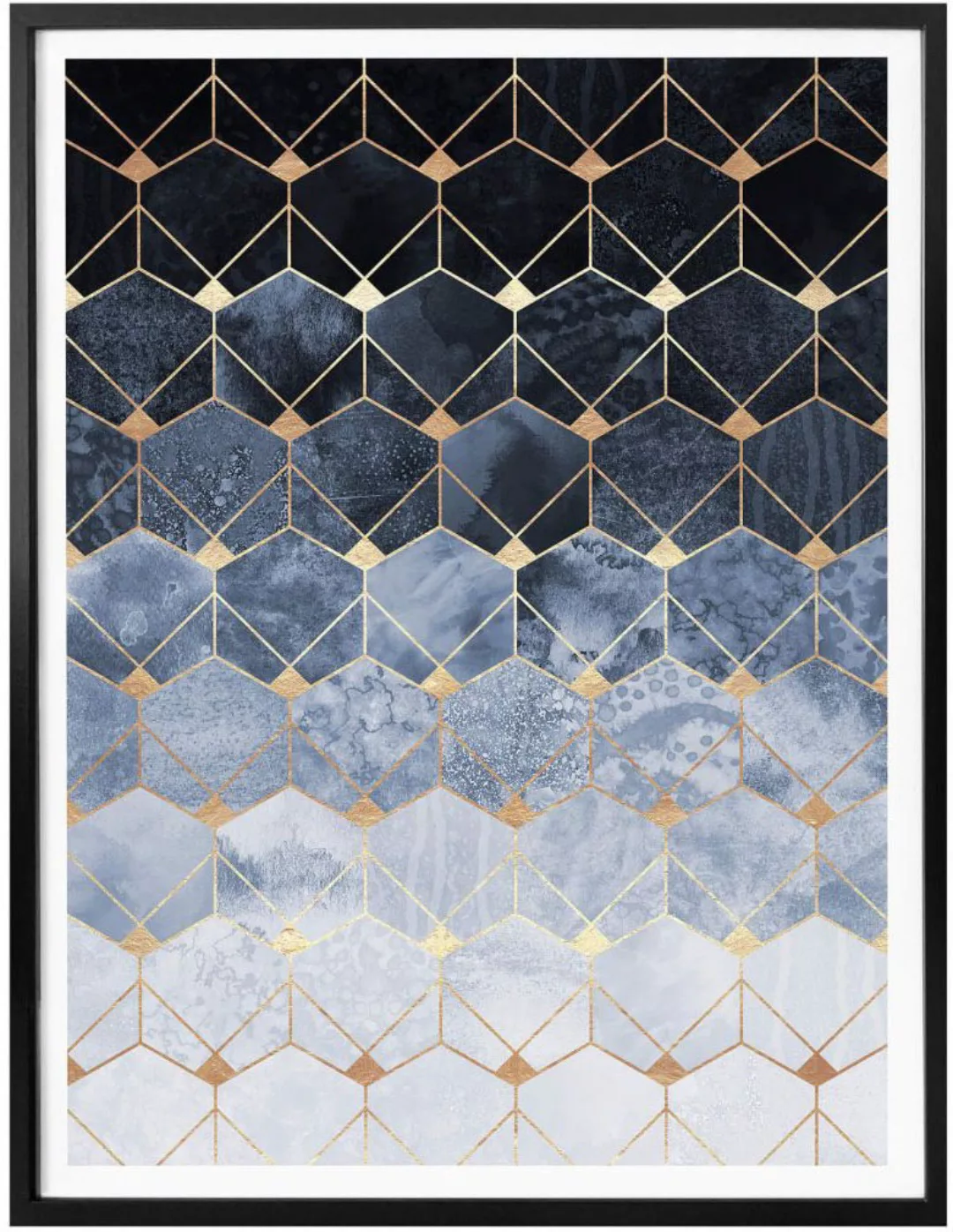 Wall-Art Poster "Hexagon Blau Gold", Schriftzug, (1 St.), Poster ohne Bilde günstig online kaufen