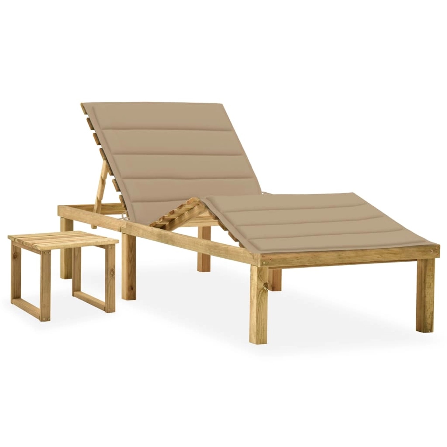 vidaXL Garten-Sonnenliege mit Tisch und Auflage Beige Kiefer Imprägniert günstig online kaufen