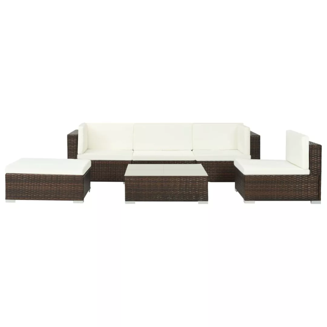 6-tlg. Garten-lounge-set Mit Auflagen Poly Rattan Braun günstig online kaufen