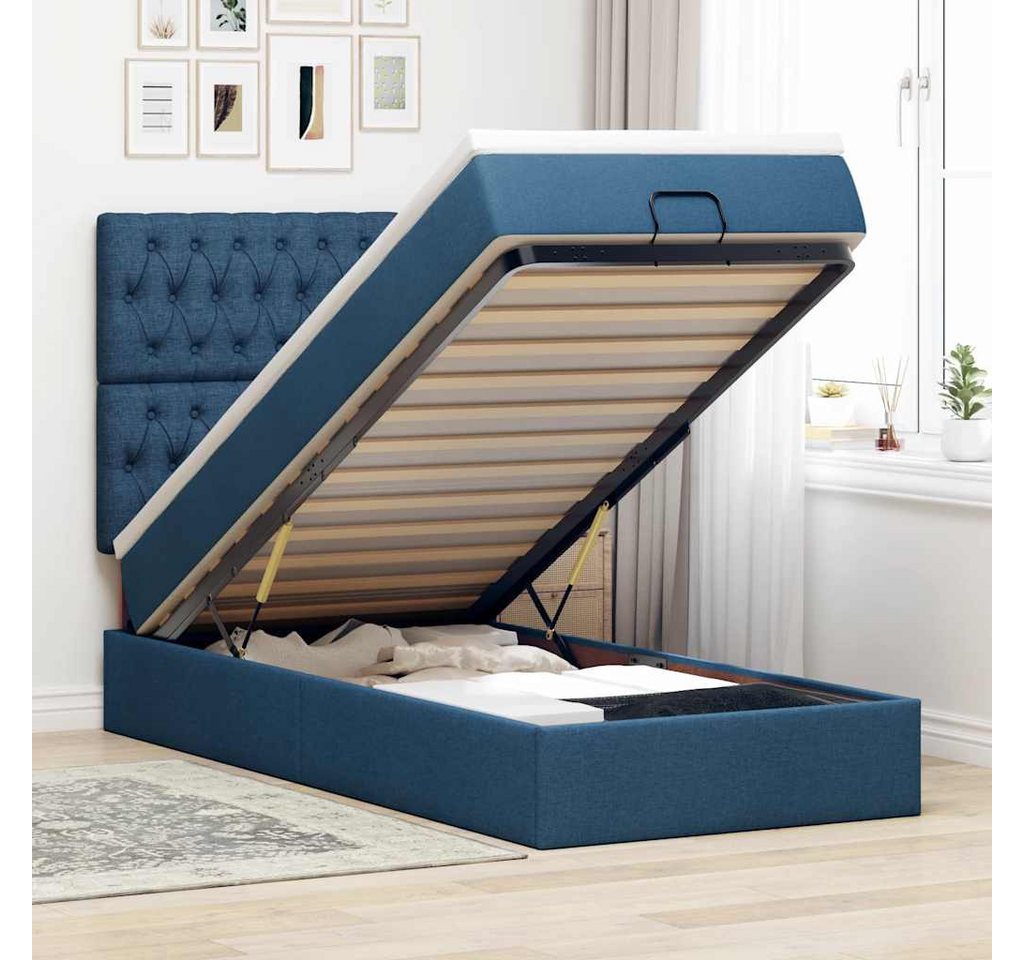 vidaXL Bett, Ottomane Bett mit Matratze & LEDs Blau 90x200 cm Stoff günstig online kaufen