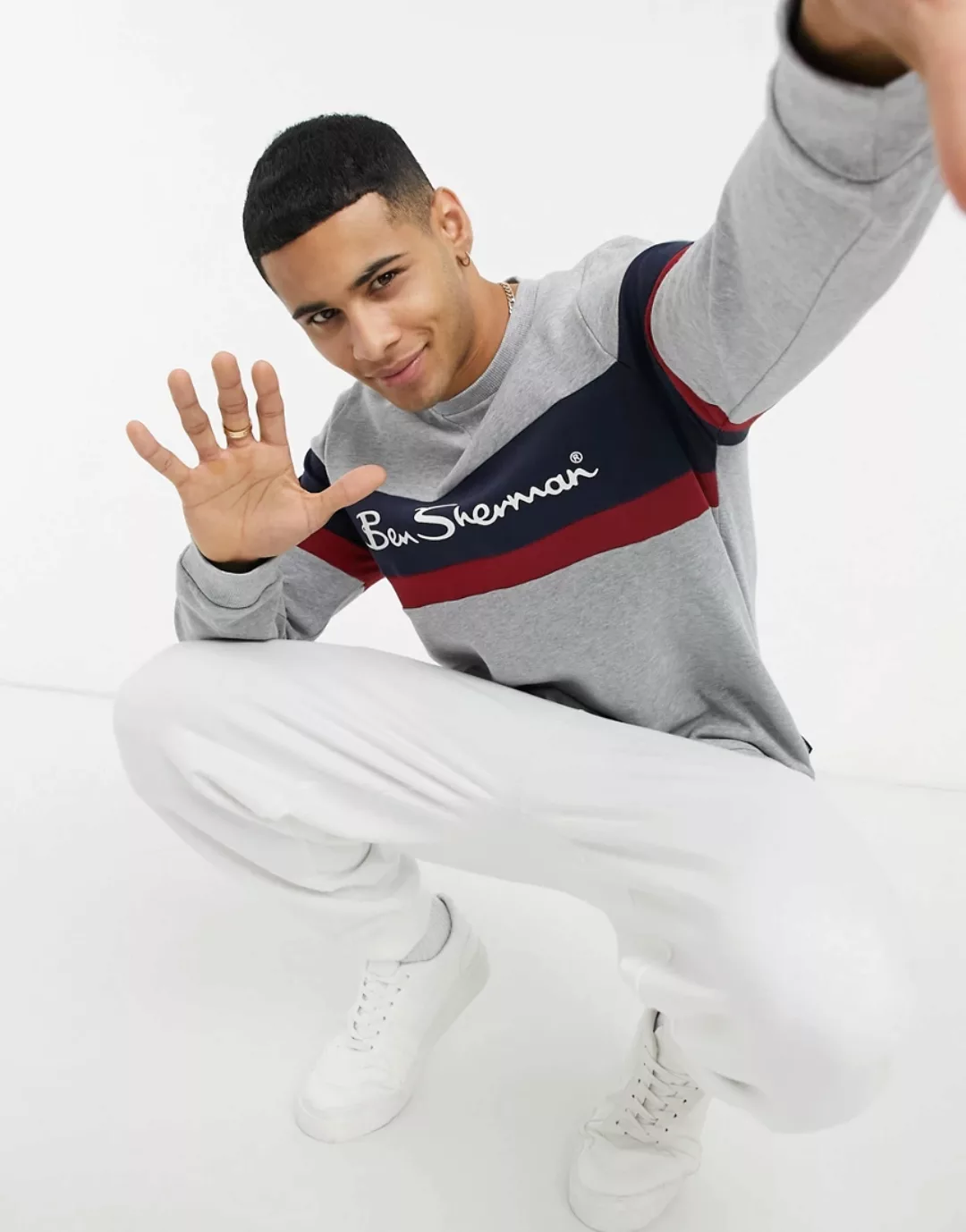 Ben Sherman – Sportliches Sweatshirt mit Rundhalsausschnitt-Grau günstig online kaufen