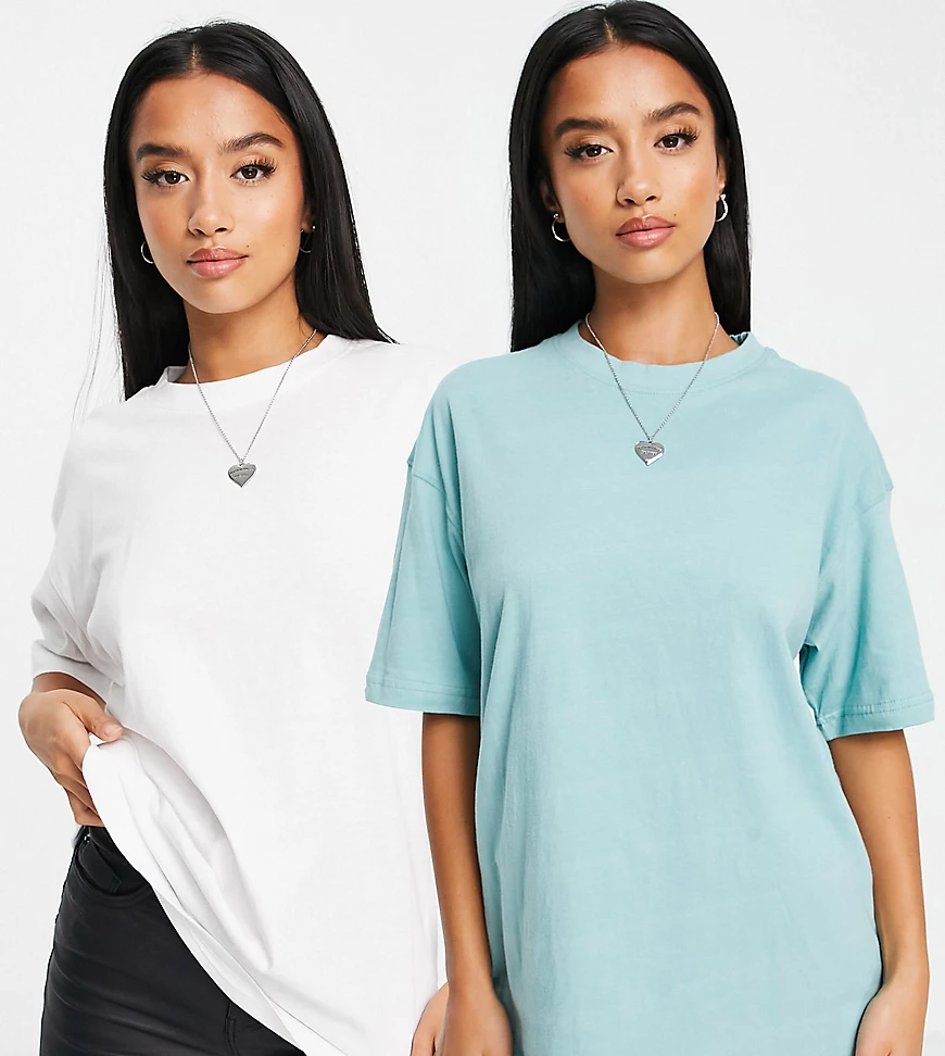 Missguided Petite – 2er-Pack Oversize-T-Shirts in Weiß und Blau günstig online kaufen