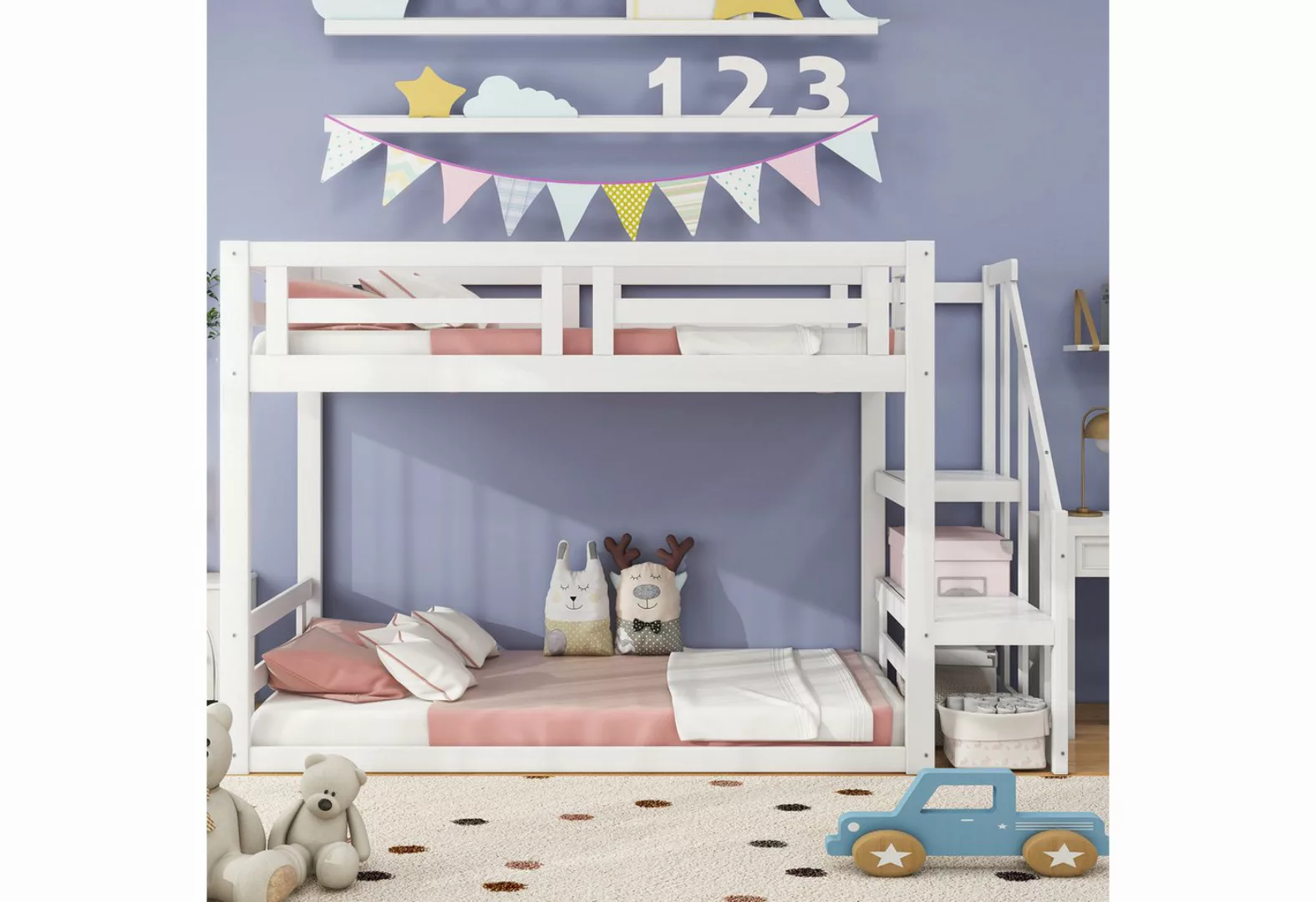 MODFU Etagenbett Kinderbett, Niedriges Etagenbett 90x200cm (mit Sicherheits günstig online kaufen