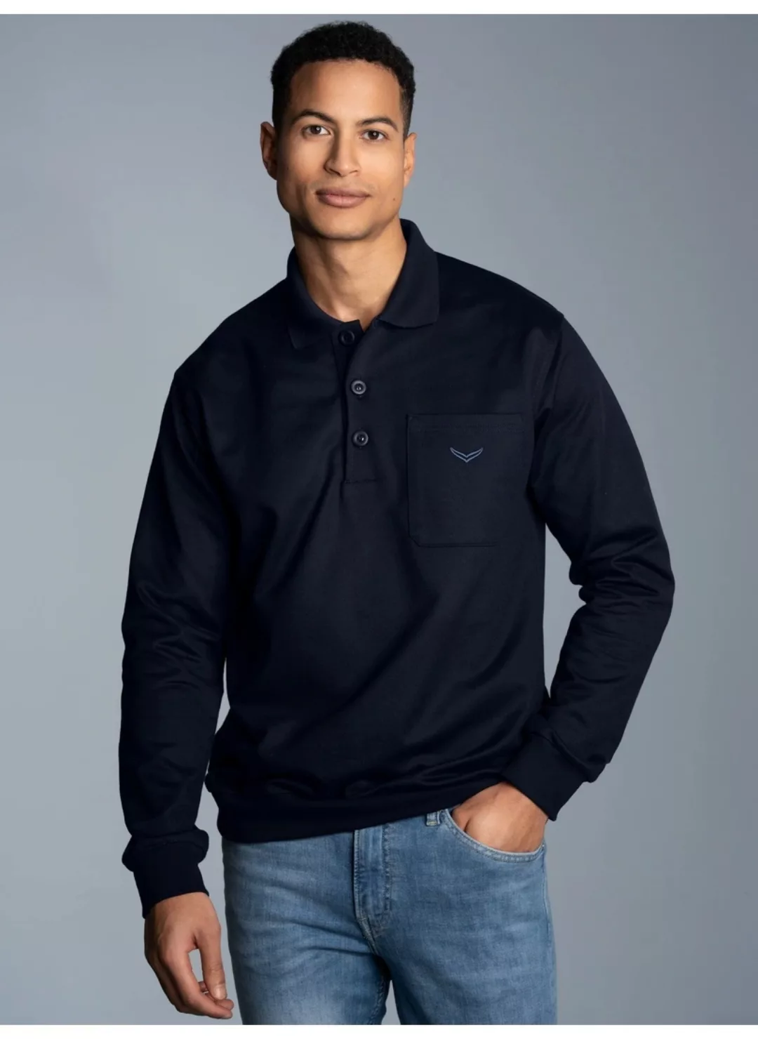 Trigema Sweatshirt "TRIGEMA Langarm Polo aus Sweat-Qualität" günstig online kaufen
