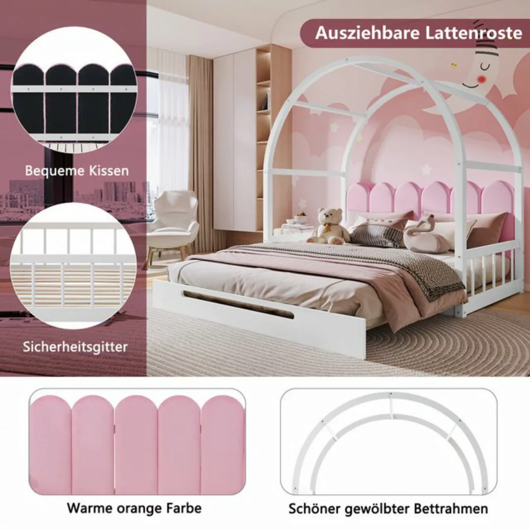 KoDise Kinderbett Erweiterbares Gewölbtes Dachbett, Weiß 140x100cm/200cm mi günstig online kaufen