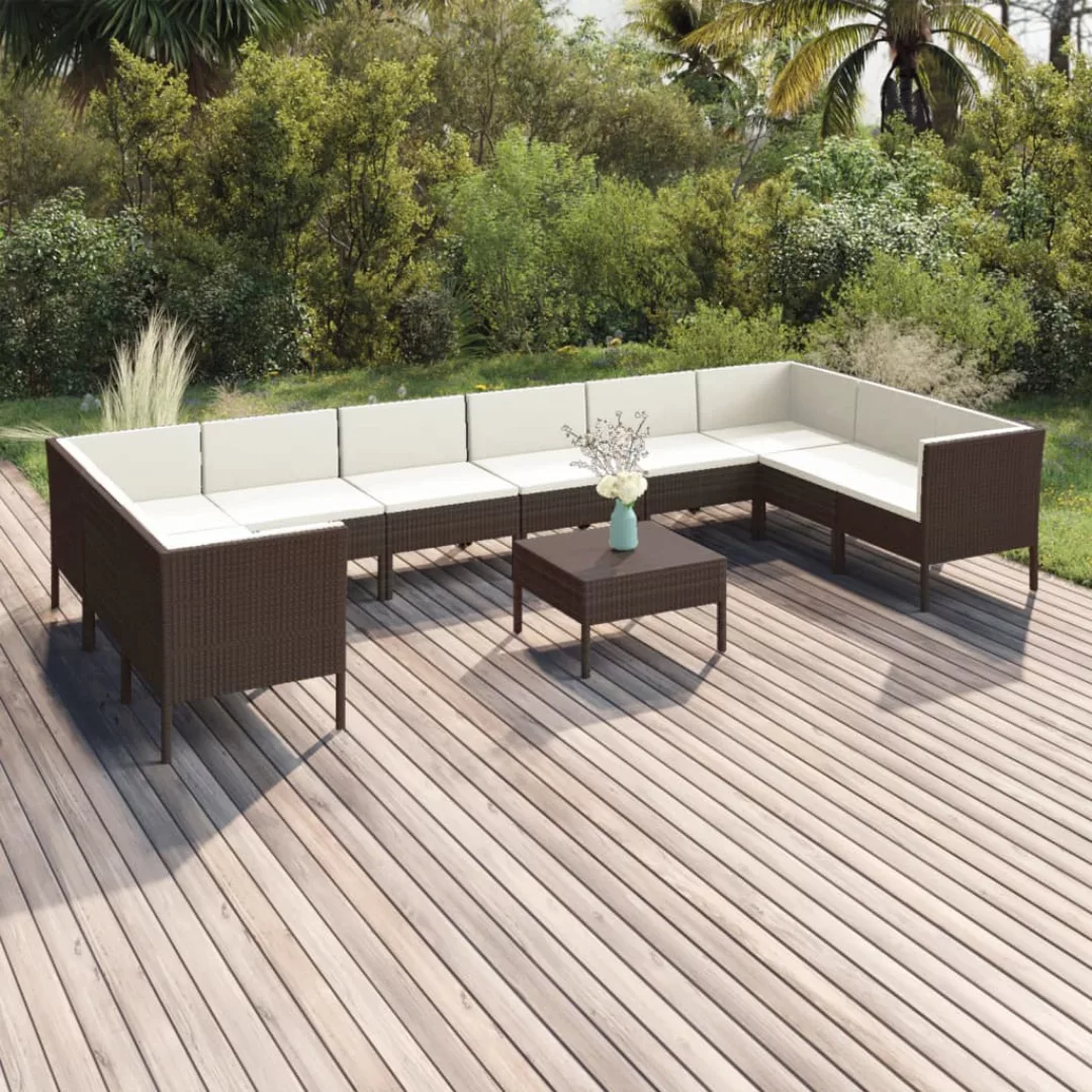 11-tlg. Garten-lounge-set Mit Auflagen Poly Rattan Braun günstig online kaufen