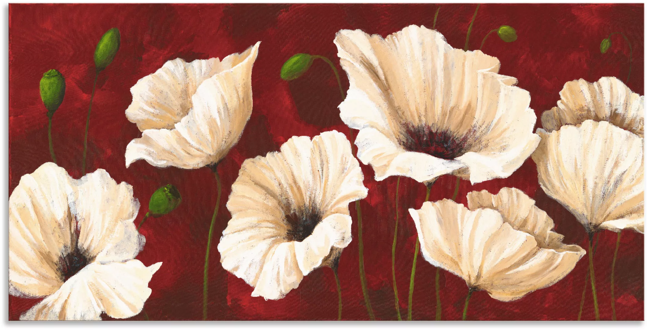 Artland Wandbild "Weiße Mohnblumen vor rot", Blumen, (1 St.), als Alubild, günstig online kaufen