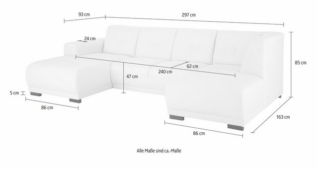 Home affaire Wohnlandschaft "Langeland U-Form", incl. 2 Zierkissen, Recamie günstig online kaufen