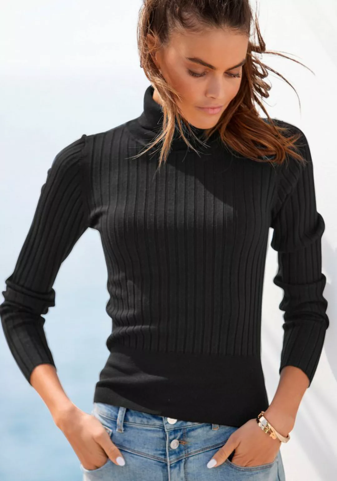 LASCANA Rollkragenpullover aus weichem Rippstrick, figurbetonter Strickpull günstig online kaufen